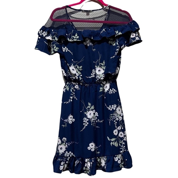 Francesca’s Miami Blue and White Floral Ruffle Dress in Size XS - Picture 4 of 10